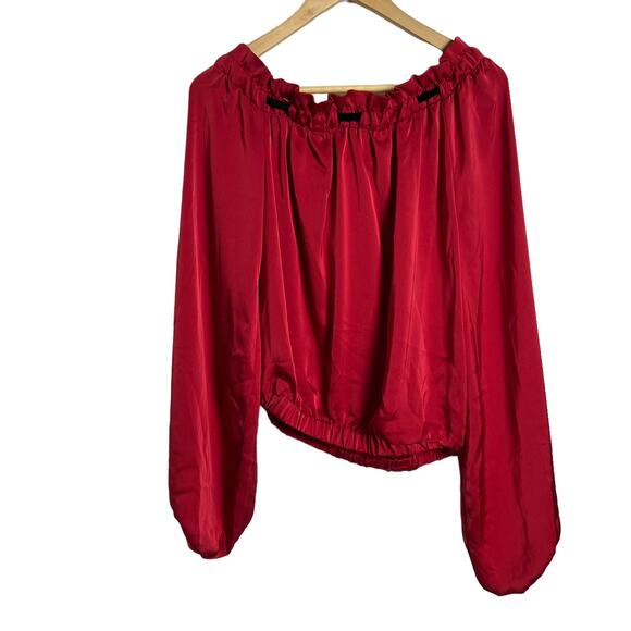 Ramy Brook Red Off the Shoulder Bow Shoulder Long Sleeve Satin Top Size S - Picture 5 of 8